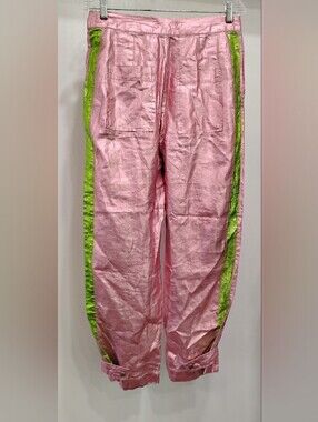 LANHTROPY PINK METALLIC LINEN GRAMERCY JOGGERS NWT